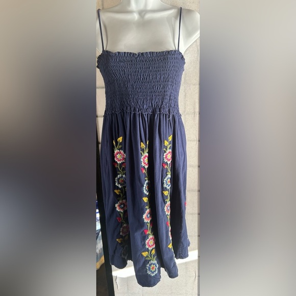 Johnny Was Embroidered Floral Midi Dress Small with Spaghetti Straps - Picture 1 of 6